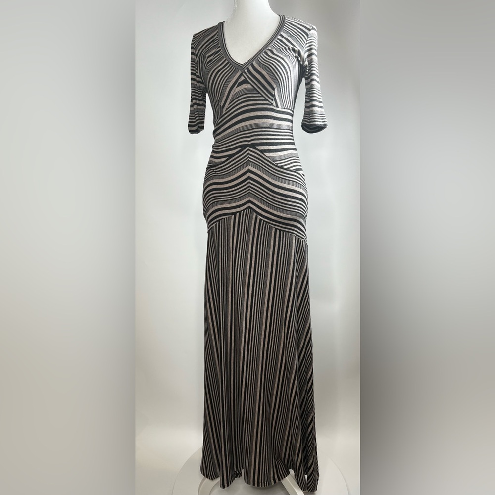 💖NWT HEATHER BY BORDEAUX VNECK MAXI DRESS IN HT.BLACK/HT HAZEL SIZE PETITE - Picture 4 of 12